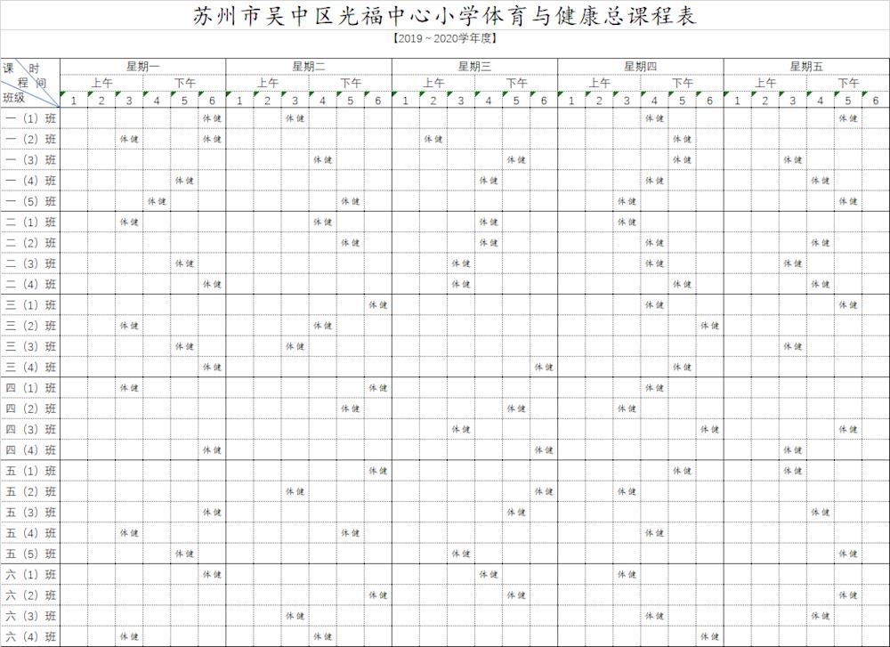 光福中心小学体育与健康总课程表（2020年）与学生参加2020年《国家学生体质健康标准》测试情况